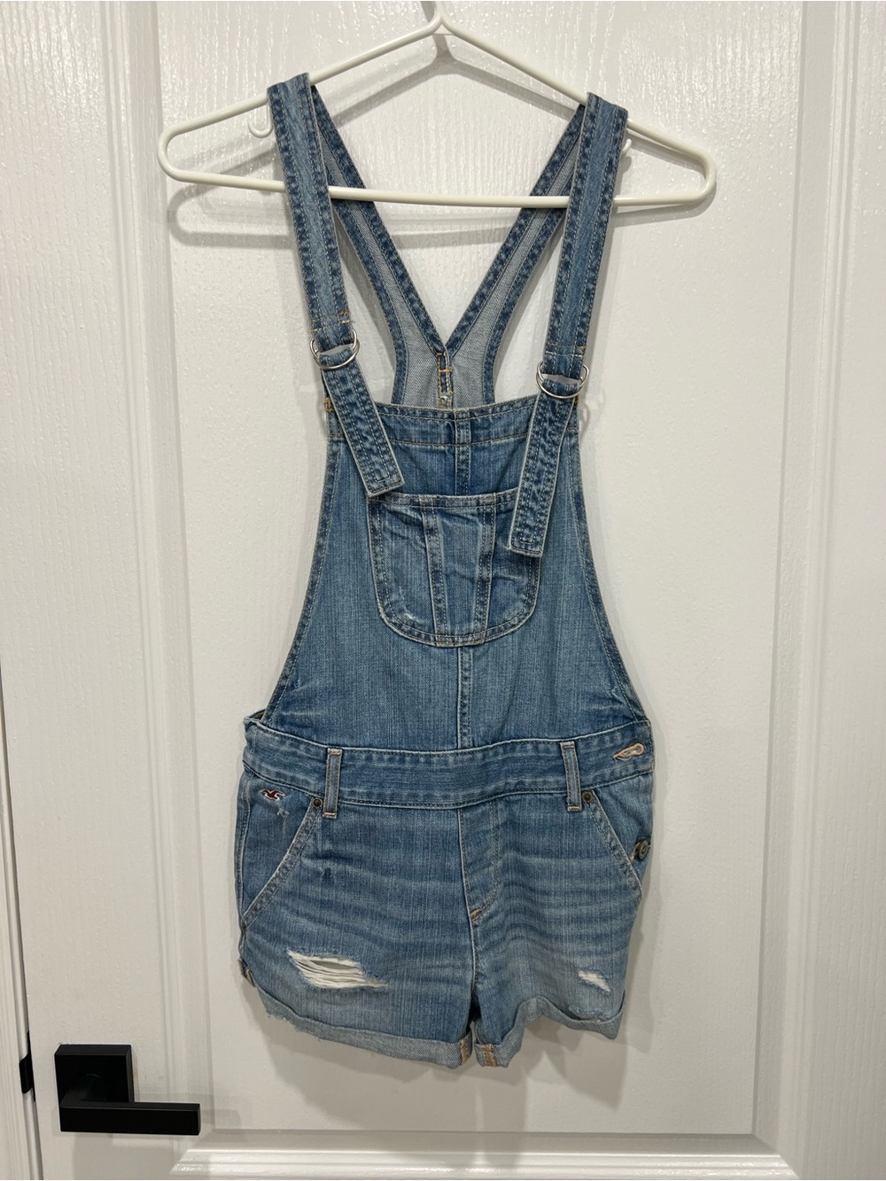 Hollister Denim Short Overalls - Light Blue Distressed